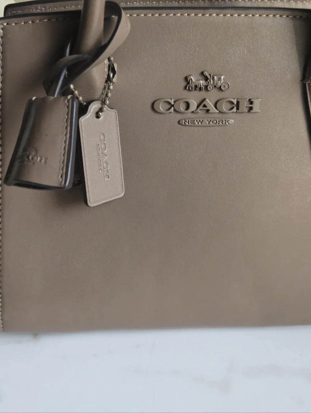 Like New Coach Andrea Dark Stone Carryall Satchel Bag Without Strap